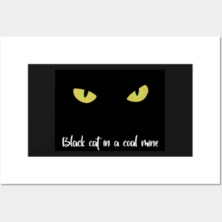 Black cat in a coal mine Posters and Art